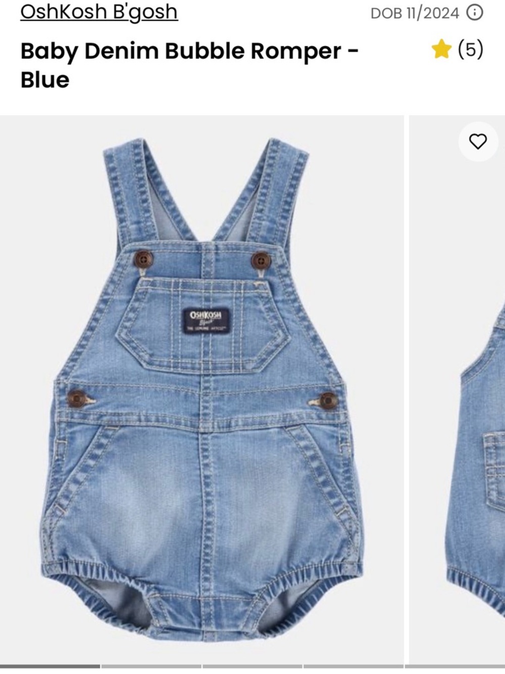 OshKosh B'gosh Light Blue Denim Bubble Overalls